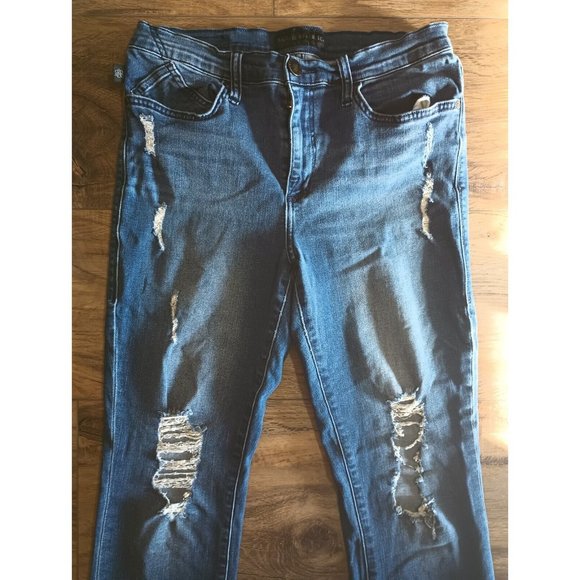 Rock & Republic Women's Jeans Sz 12 M Berlin Skinny Mid Rise Medium Wash Ripped - Picture 2 of 9